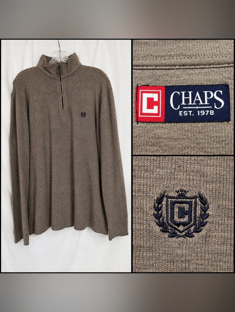 Chaps Fall Taupe Brown Quarter Zip Mock Neck Sweater Pullover Size M